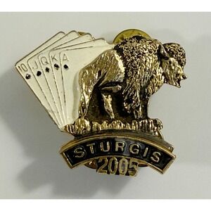 Sturgis 2005 Pin Unisex OS Gold Excellent Buffalo Playing Cards Biker